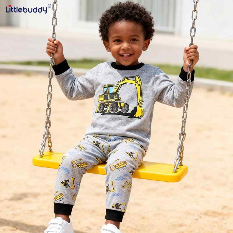 子供用パジャマ キッズ 男の子 綿 長袖 上下セット 部屋着 寝巻 薄手 幼稚園 保育園 春秋 90 95 100 110 120 130cm 自動車 働く車 ショベルカー