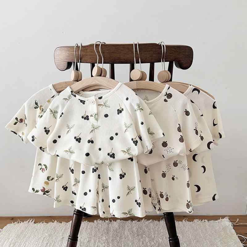 子供用パジャマ ルームウェア 夏 北欧風 フルーツ柄 ワッフル生地 綿100% 上下セット かわいい 男の子 女の子 80cm 90cm 100cm 110cm 120cm