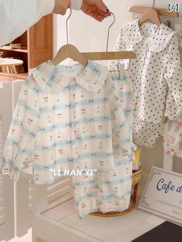 子供用 パジャマ 女の子 かわいい 綿100% Aクラス 春秋 薄手 ストライプ 小花柄 セットアップ 90 100 110 120 130