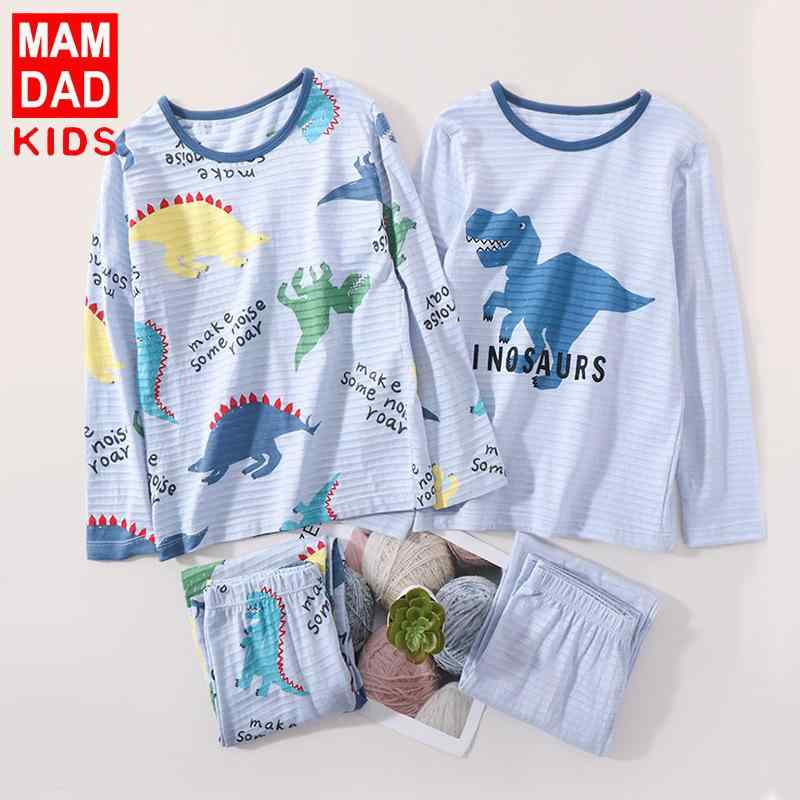 子供用 パジャマ 上下セット 薄手 竹節綿 男の子 ルームウェア 長袖 長ズボン 恐竜柄 吸湿性 通気性 春夏