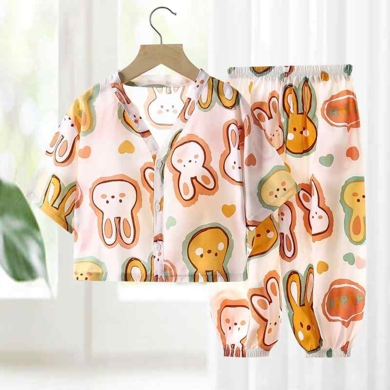 子供用パジャマ 上下セット 再生繊維 薄手 半袖 短パン かわいい ストライプ チェック アニマル柄 部屋..