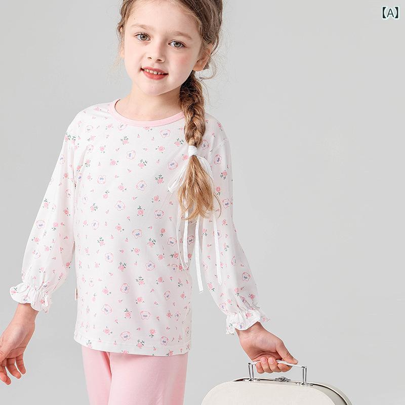 子供用パジャマ 上下セット 春夏 雅赛尔 ルームウェア かわいい 小花柄 7分袖 キッズ 部屋着 接触冷感 吸湿速乾 薄手 ズボン セットアップ