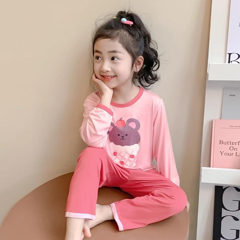 子供服 パジャマ 女の子 ルームウェア 上下セット 薄手 モダール 接触冷感 吸湿速乾 春夏 秋 ケーキ熊 ..