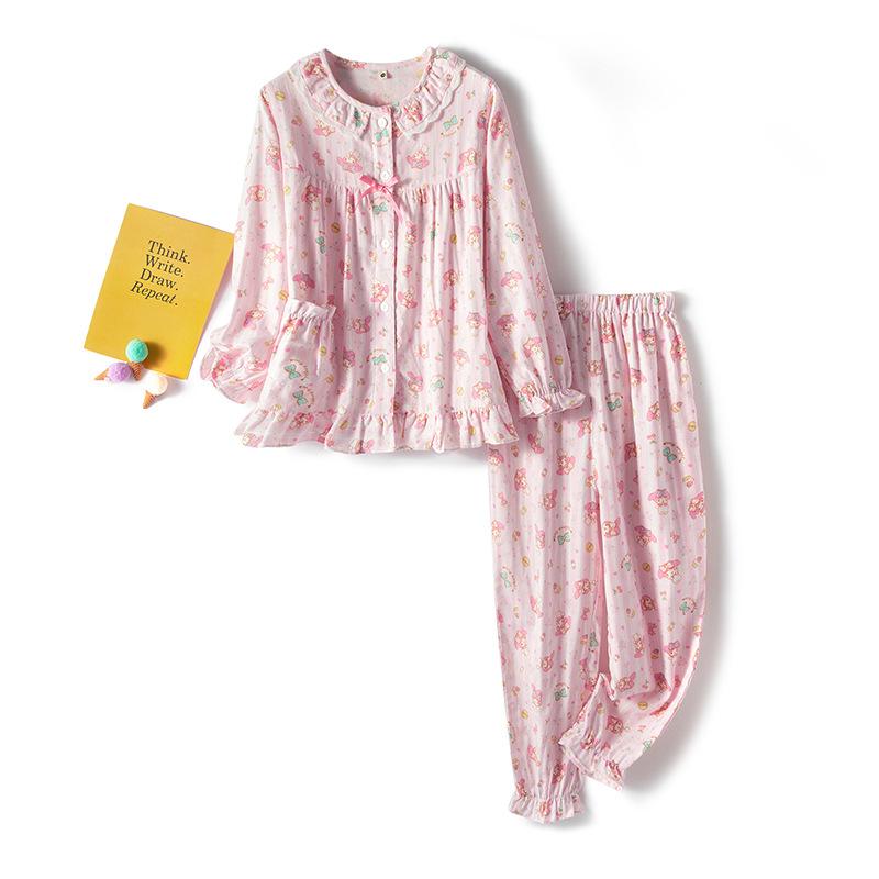 子供用パジャマ 女の子 かわいい 綿100% ガーゼ 長袖 長ズボン 半袖 7分丈パンツ 上下セット ルームウ..
