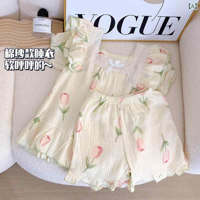 パジャマ キッズ 女の子 子供服 綿 半袖 ホームウェア 上下セット かわいい プリンセス 薄手 接触冷感 小花柄 イチゴ柄 100 110 120 130 140 150 160