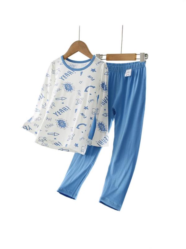 子供用パジャマ 男の子 長袖 春夏 薄手 子供用ホームウェア エアコン対策 再生繊維 接触冷感 吸湿速乾 カートゥーン ロケット柄 宇宙船柄 飛行機柄 恐竜柄 110 120 130 140 150 160