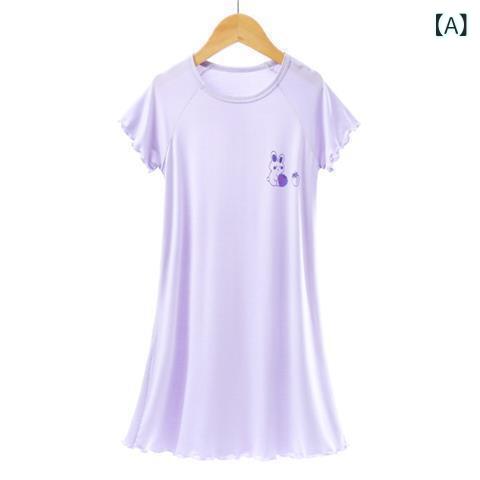 子供服 女の子 パジャマ ワンピース モダール 接触冷感 半袖 薄手 ルームウェア 部屋着 かわいい カー..