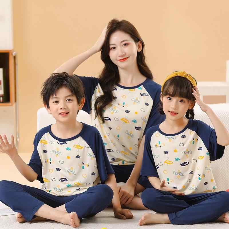 子供用パジャマ 女児 夏 モダール 中大 детская ア кондй 服 男児 ホームウェア セットアップ 半袖 長ズボン 薄手 通気性 吸湿性 110cm 120cm 130cm 140cm 150cm 160cm