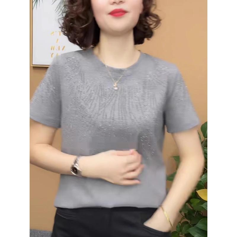 Tシャツ レディース 半袖 夏物 ファッション ゆったり ラウンドネック トップス 運動 普段使い 体型カ..