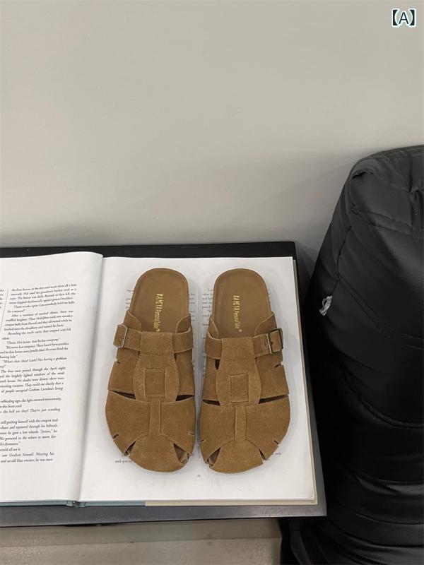 サンダル レディース フラット 本革 アプリコット 妊婦 ぺたんこ スリッパ モカシン ローヒール ラウン..