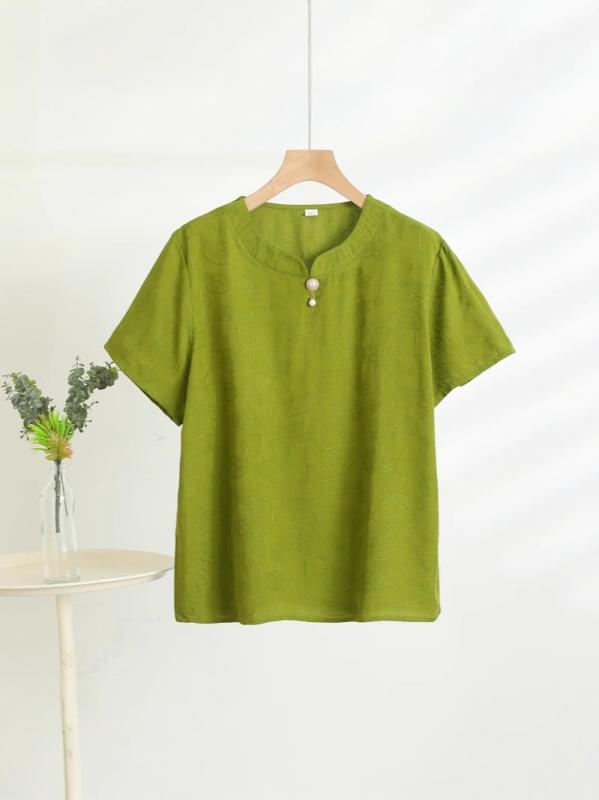 Tシャツ レディース 半袖 Vネック 提花 カットソー ママ ゆったり 婦人服 トップス プルオーバー 普段..