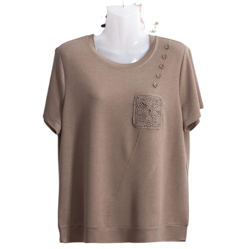 Tシャツ レディース ミセス 半袖 接触冷感 ゆったり ラウンドネック トップス レース 大きいサイズ 3XL..