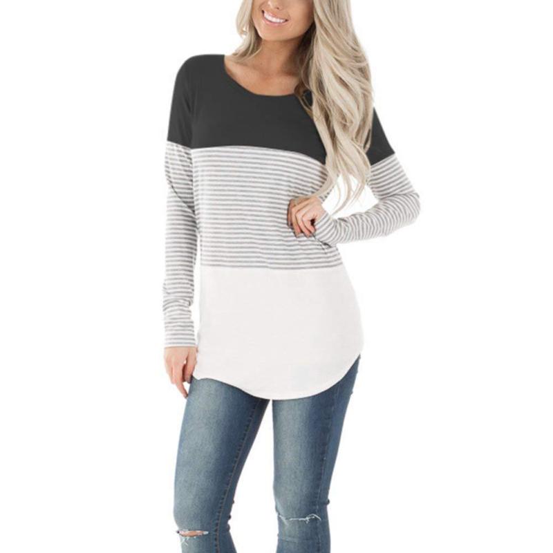 Tシャツ レディース 授乳服 長袖 ストライプ 切り替え コットン混紡 ラウンドネック 妊婦 産後 ゆった..