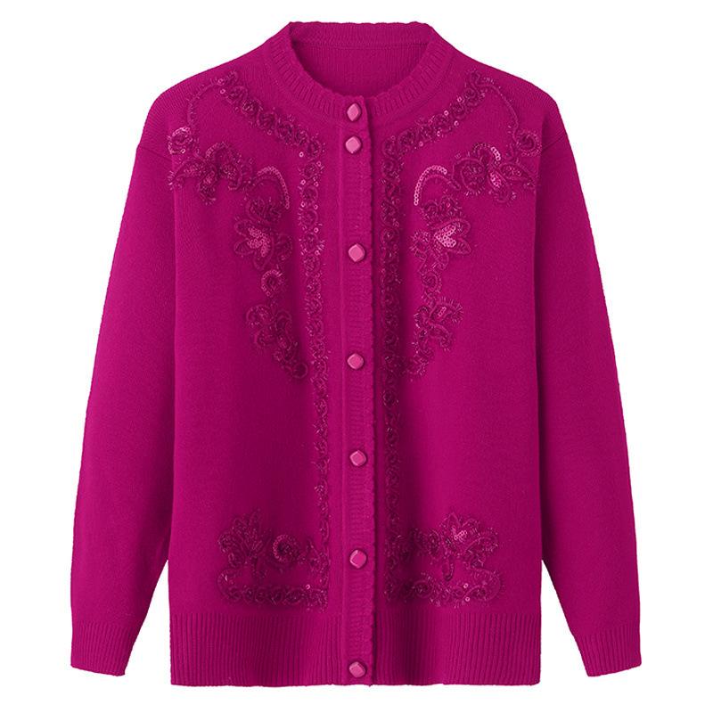 ニット カーディガン レディース ミセス シニア 婦人服 トップス 長袖 ゆったり 普段使い 秋冬 赤 グリ..