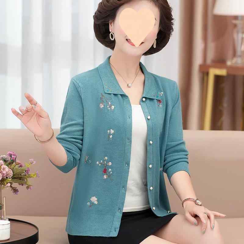 ニット カーディガン レディース ミセス 春秋 長袖 トップス 薄手 羽織り シニア 女性 ポリエステル 普..