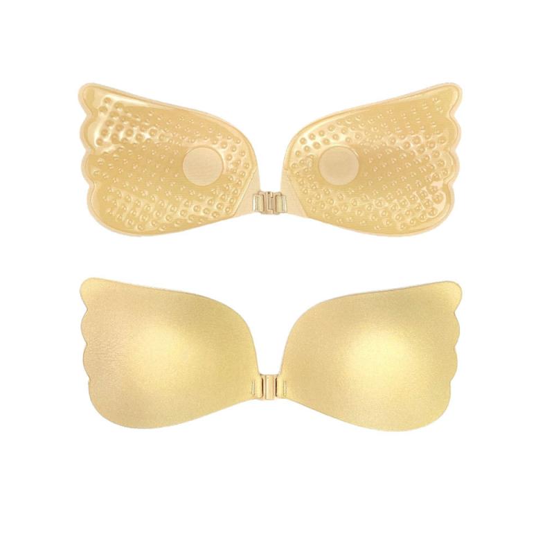 ウェディング インナー レディース シリコン ブラジャー 厚手 盛りブラ 谷間メイク ヌードブラ ベージュ ブラック A B C カップ 羽根型 花柄 レース