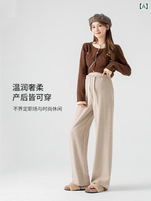 ニットパンツ レディース 春秋 妊婦 ワイドレッグパンツ ゆったり 快適 伸縮性 ウエストゴム 普段使い ..