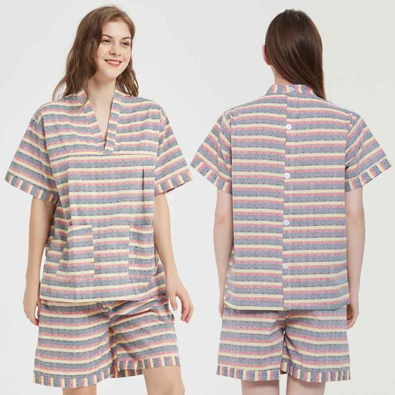 浴袍 男性用 女性用 前後 開き エステ マッサージ 鍼灸 施術着 綿混紡 ピンク系 ブルー系 大きいサイズ