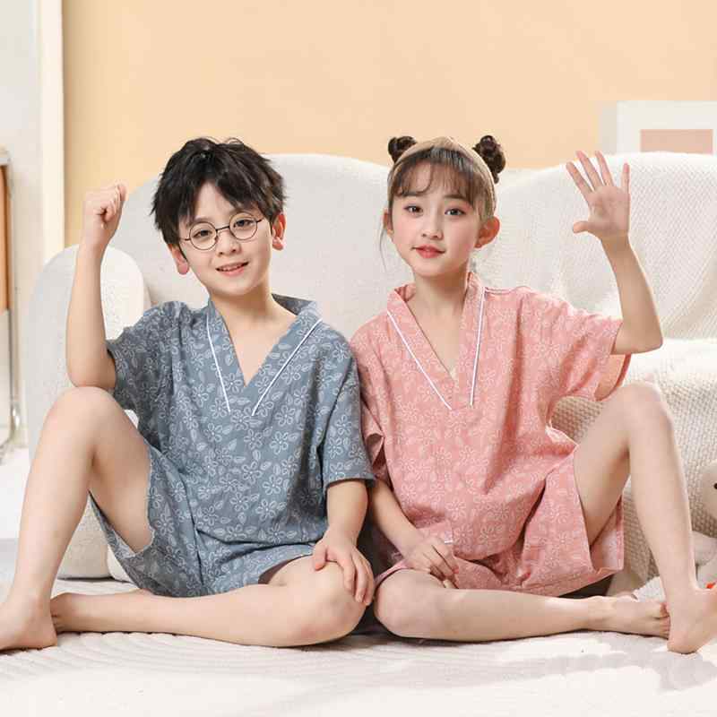 ルームウェア 子供用 女の子 男の子 ダブルガーゼ 親子 ペア パジャマ 浴衣 汗蒸服 ベビー キッズ 大童..