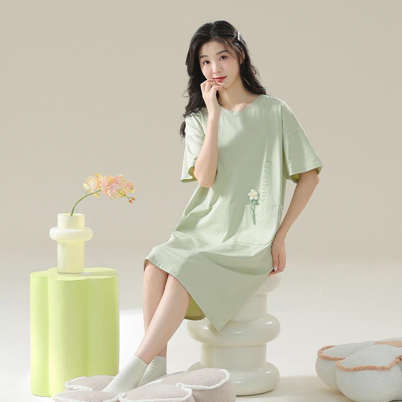 ワンピース レディース 抗菌 コットン 夏 半袖 ルームウェア 薄手 ゆったり 妊婦 部屋着 M L XL 2XL 3X..