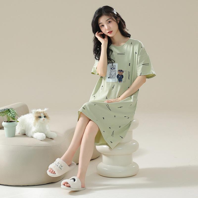 ワンピース レディース 抗菌 純綿 寝巻き 半袖 大きいサイズ ゆったり ストライプ柄 ルームウェア 部屋..