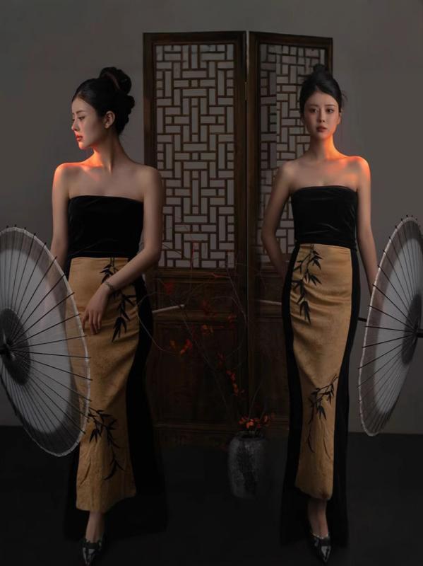 ワンピース レディース 刺繡 切り替え チャイナドレス風 膝丈ワンピース アジアン エスニック リゾート..