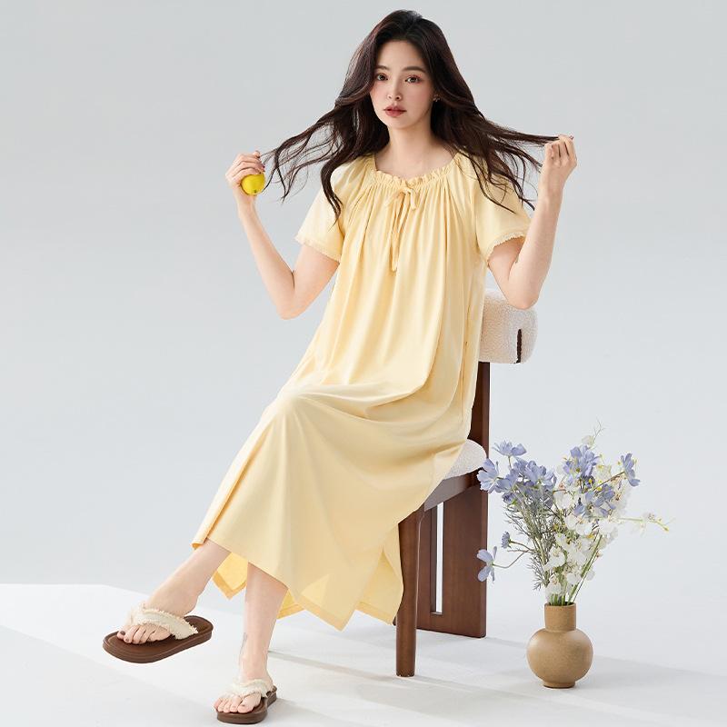 ワンピース レディース パジャマ 半袖 薄手 モダール 抗菌 接触冷感 涼しい 快適 リラックス 部屋着 寝..