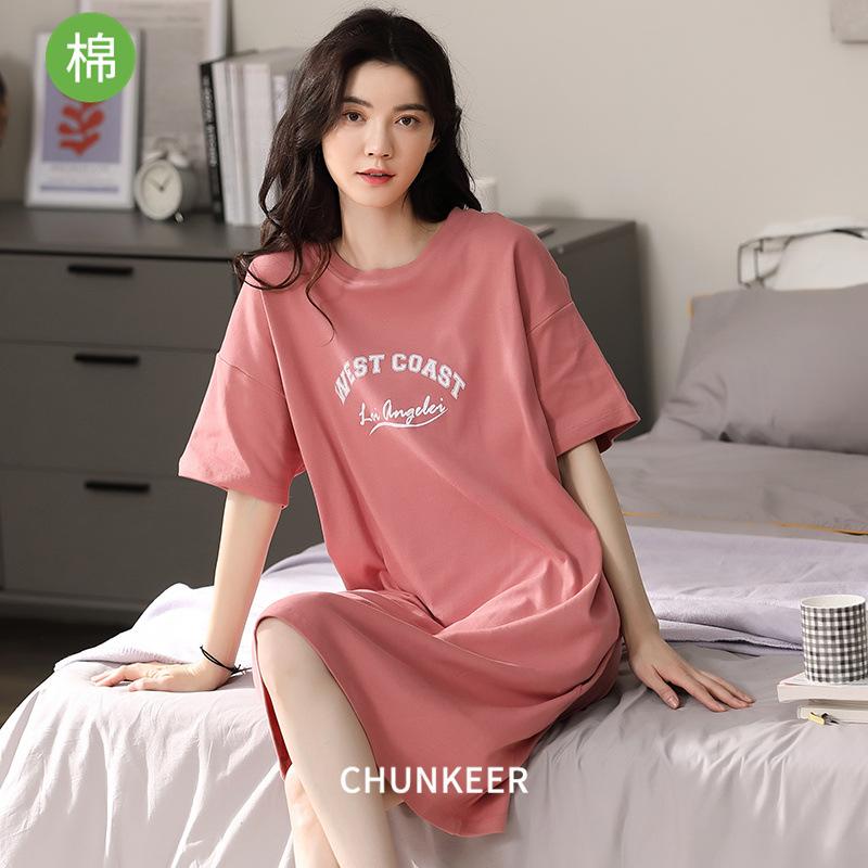 ワンピース レディース ルームウェア 半袖 コットン100% 丸首 膝丈 部屋着 リラックス ゆったり 快適 ..