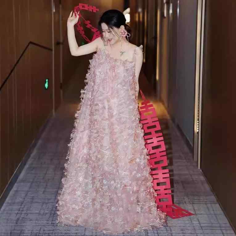 ワンピース レディース ブライダル パーティードレス ポリエステル Aライン ロング マキシ丈 ノースリ..