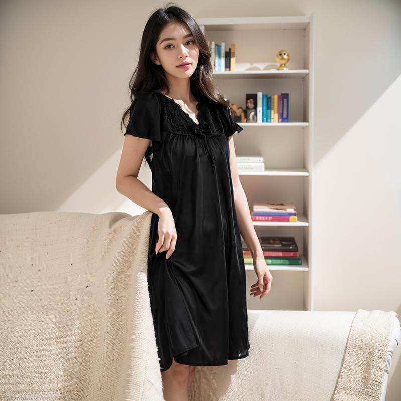 ワンピース レディース 接触冷感 スリップドレス マタニティ ミモレ丈 Vネック ルームウェア ナイトウ..