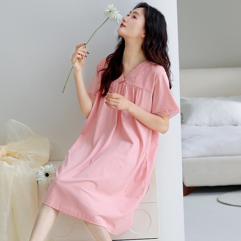 ワンピース レディース マタニティ 半袖 ルームウェア 部屋着 寝巻き パジャマ Vネック コットン 薄手 ..