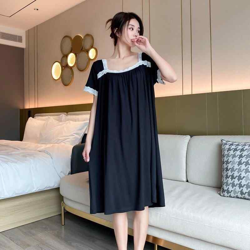 ワンピース レディース レース 接触冷感 モダール ゆったり 部屋着 涼しい 快適 外着 春夏 パジャマ か..