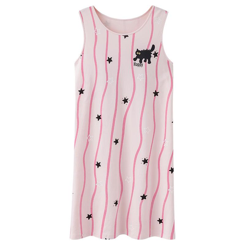 ワンピース レディース ノースリーブ 膝丈 ルームウェア 部屋着 かわいい 夏用 綿100% 涼しい 通気性 ..