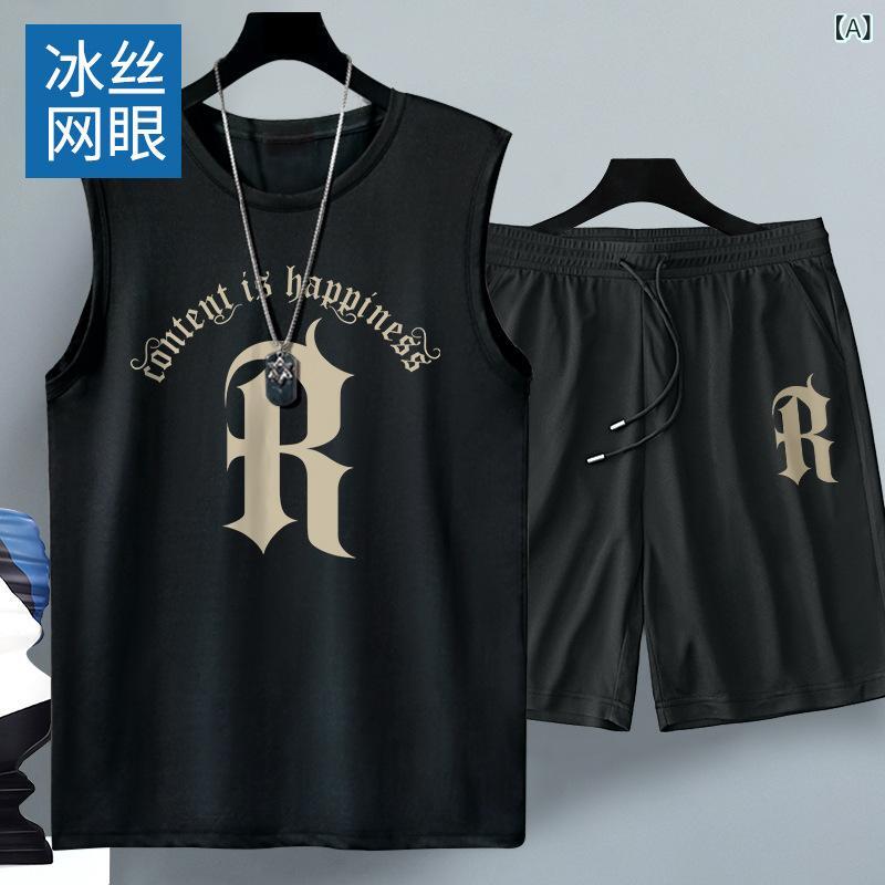 セットアップ メンズ 男性用 ノースリーブ タンクトップ ハーフパンツ 5分丈パンツ 接触冷感 涼しい 薄手 部屋着 ルームウェア スポーティー カジュアル 春夏 ブラック ホワイト グレー グリーン