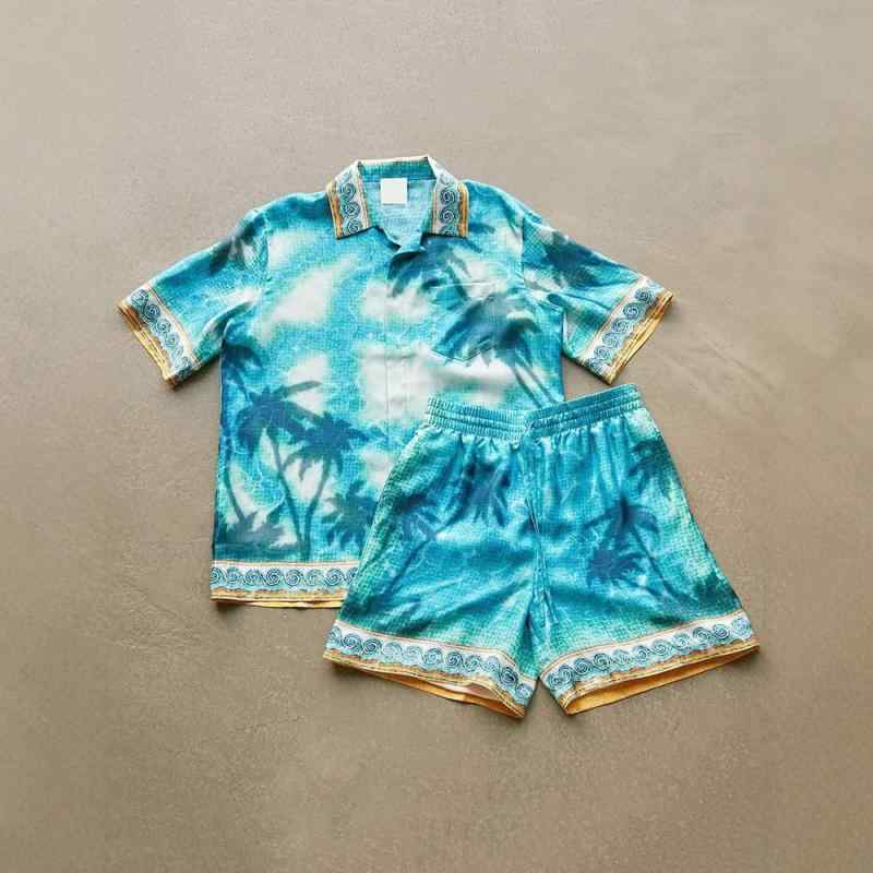 シャツ メンズ 半袖シャツ 短パン 上下セット 薄手 ポリエステル リゾート アロハ ハワイアン ファッション 3Dプリント カジュアル 男性用 普段使い 旅行
