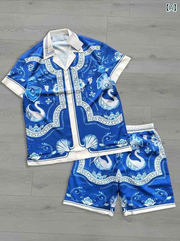 シャツ メンズ 半袖シャツ 短パン 上下セット 薄手 ポリエステル リゾート アロハ ハワイアン ファッション 3Dプリント カジュアル 男性用 普段使い 旅行