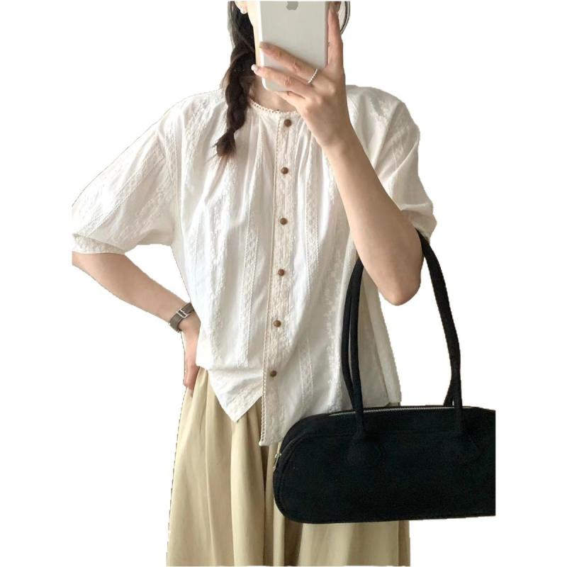 シャツ レディース 半袖 コットン 刺繍 薄手 トップス ブラウス チュニック ゆったりサイズ 体型カバー..