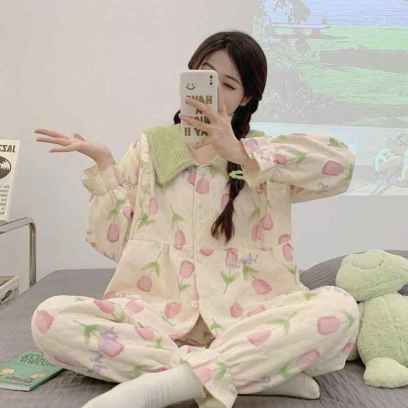 マタニティ パジャマ レディース 授乳服 秋冬 春 厚手 コットン 妊婦 産前 産後 ホームウェア 長袖 長ズボン 上下セット ローズ バラ 花柄 小花柄 パンダ ウサギ イチゴ アニマル かわいい スイート