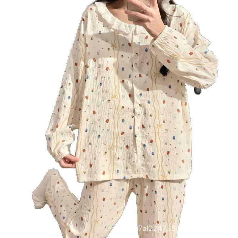 マタニティウェア 春夏秋 授乳パジャマ セットアップ 産後 授乳服 ルームウェア 部屋着 長袖 長ズボン ポリエステル 小花柄 ドット柄 いちご柄 かわいい 大きいサイズ