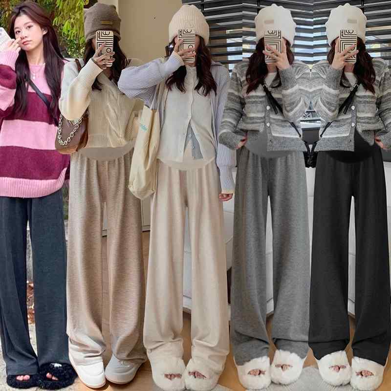 マタニティパンツ 秋冬 妊婦 産前産後 ワイドレッグパンツ ゆったり らくちん Standardsize PetiteSize..