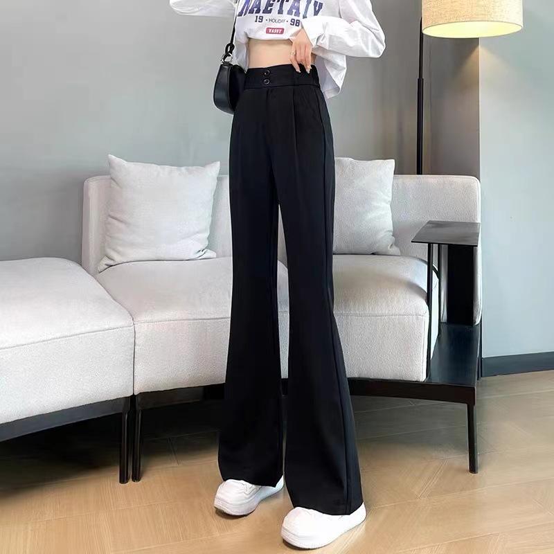 パンツ レディース 春秋物 ラッパズボン スラックス ハイウエスト 美脚効果 接触冷感 ゆったり テーパード ポリエステル ブラック カーキ色