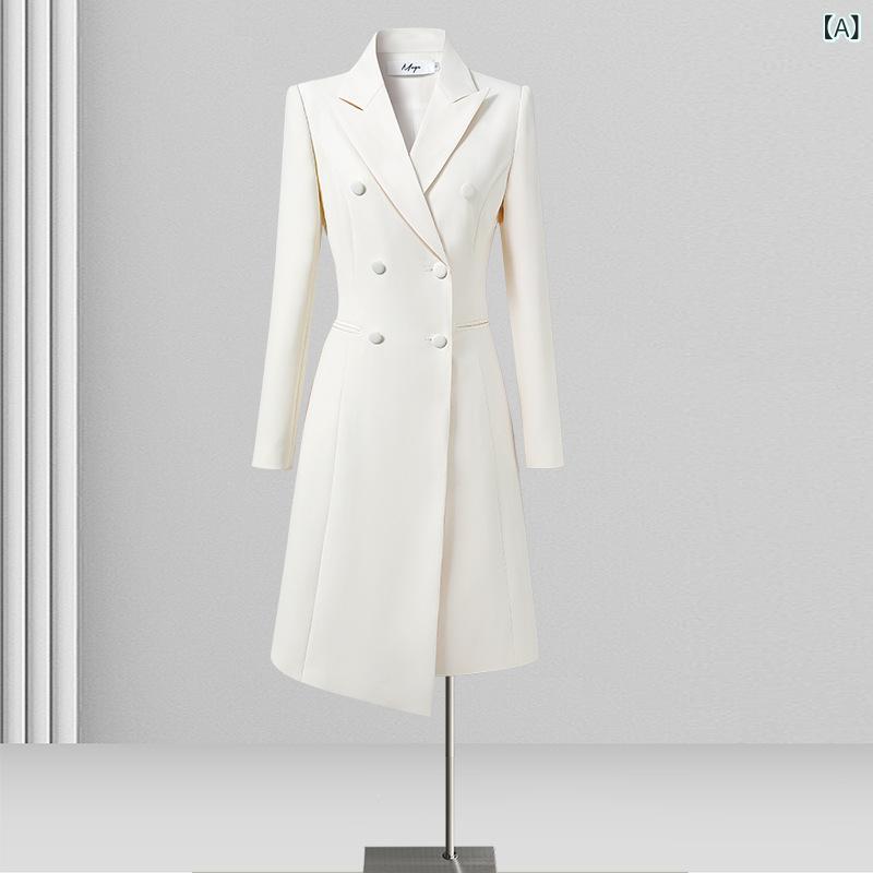 ワンピース レディース フォーマル 春秋 TR面料 A字 ミドル丈 膝下丈 長袖 スーツ襟 無地 切り替え 美..