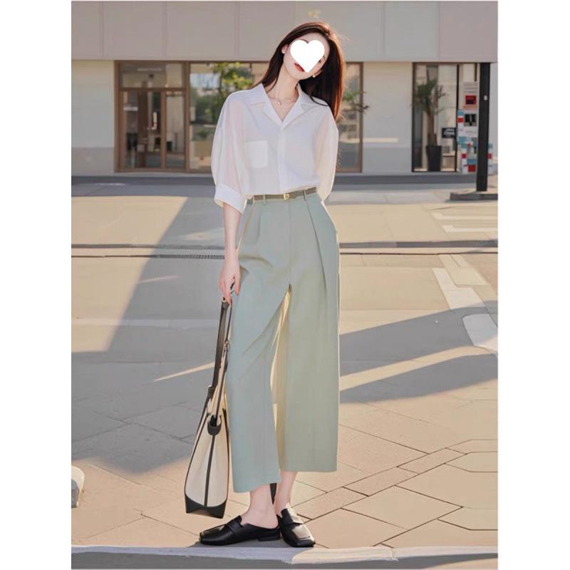 セットアップ レディース 梨体型 オフィススタイル ブラウス ワイドパンツ 2点セット アクリル ポリエステル 通勤 きれいめ エレガント 上品