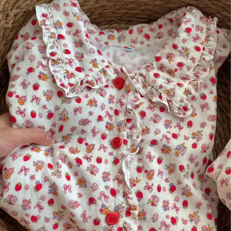 パジャマ レディース かわいい 少女 綿100% 上下セット 長袖 長ズボン 花柄 イチゴ柄 フリル 襟付き 部屋着 ルームウェア 春夏 秋冬