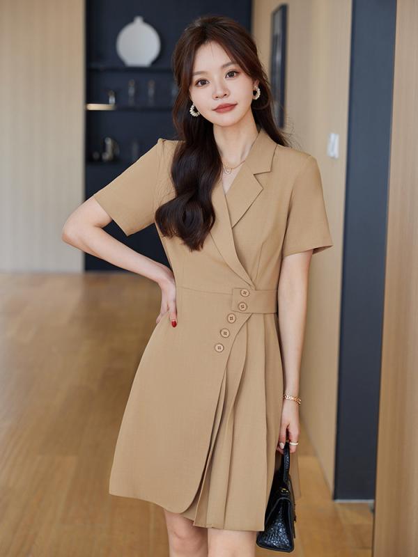 ワンピース レディース フォーマル 半袖 Aライン 膝上丈 ポリエステル 無地 ブラック ホワイト ベージュ 韓国風 きれいめ 通勤 オフィス