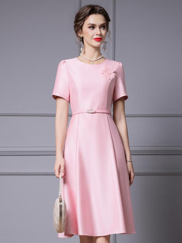 ワンピース レディース ピンク 花柄 Aライン 半袖 フォーマル パーティー 結婚式 二次会 高見え エレガ..