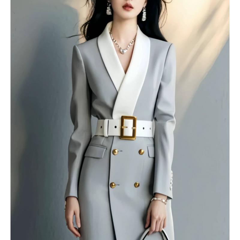 ワンピース レディース グレー ポリエステル Aライン 長袖 ミニ丈 フォーマル エレガント 高見え 街頭風