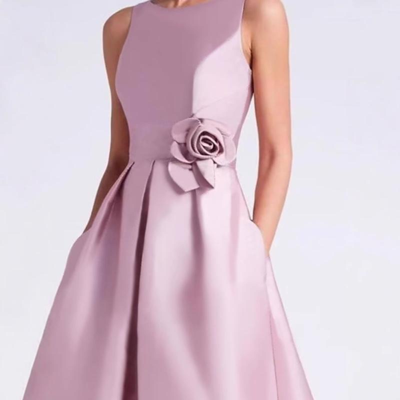 パーティードレス レディース イブニングドレス Aライン サテン フォーマルドレス 立体花柄 ノースリー..