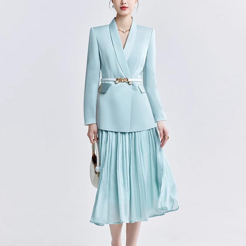 スーツ レディース フォーマル 2024 秋冬 セットアップ タイトスカート ポリエステル 通勤 オフィス OL きれいめ 上品 エレガント 知的 クール フェミニン ブルー系