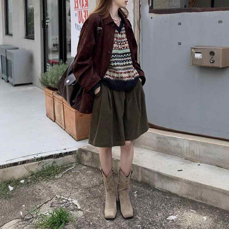 スカート レディース 軍緑色 コーデュロイ ミニスカート Aライン ゴムウエスト スタイルアップ 普段使..